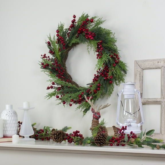 Northlight Mixed Pine and Berries Artificial Christmas Wreath - 26 inch, Unlit