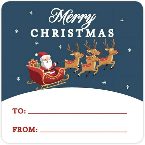 2" Square Christmas To From Stickers For Gifts, Merry Christmas Navy Blue Background with Santa & Reindeers Christmas Labels For Gifts, Gift Stickers, 40-Pack