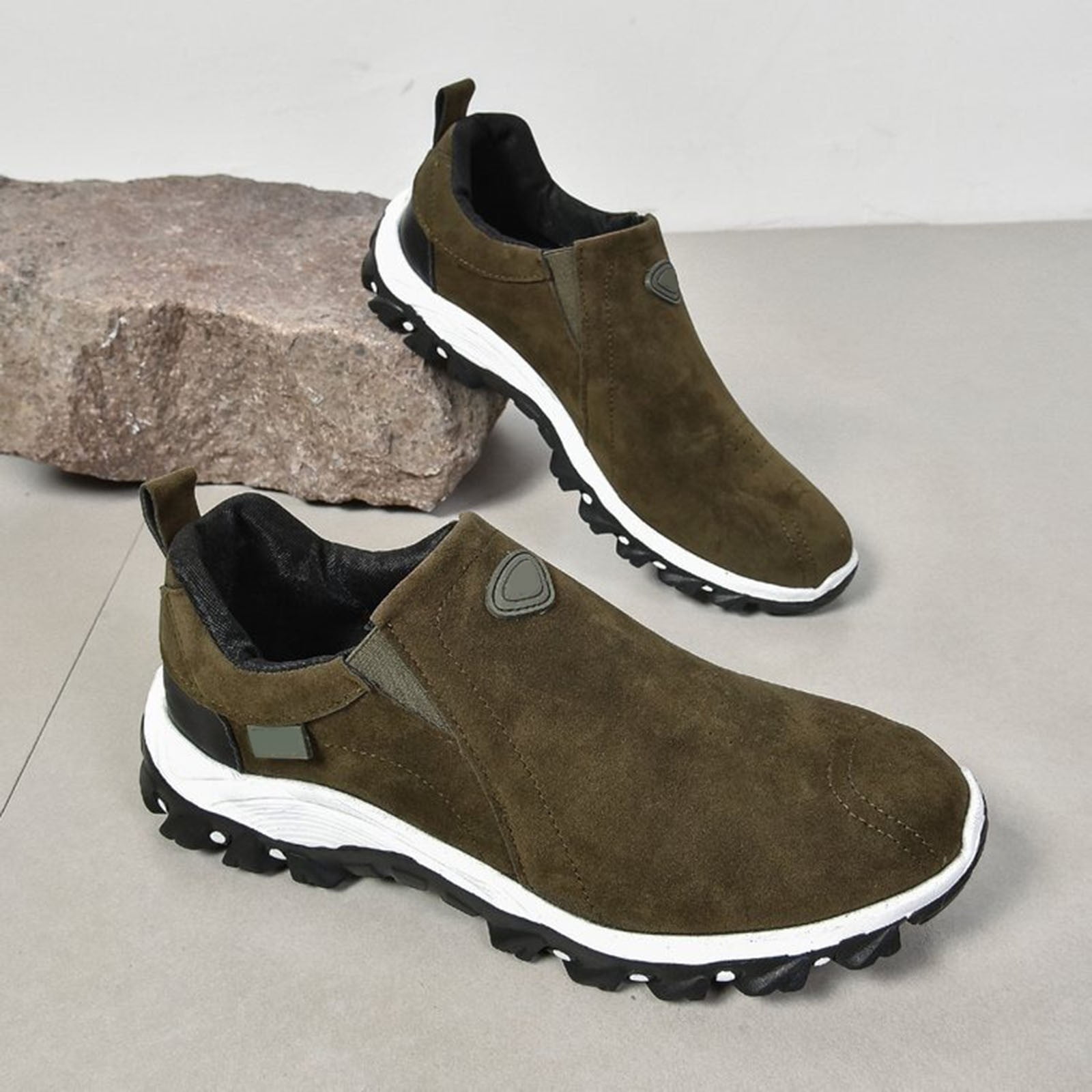 YLYL Men's Suede Orthopedic Sneakers Slip on Breathable Casual Non Slip Driving Walking Hiking Shoes