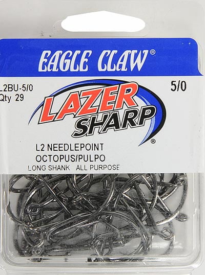 Lazer Sharp L2BUH-5/0 Octopus Hook Long Shank Offset up Eye, Size 5/0