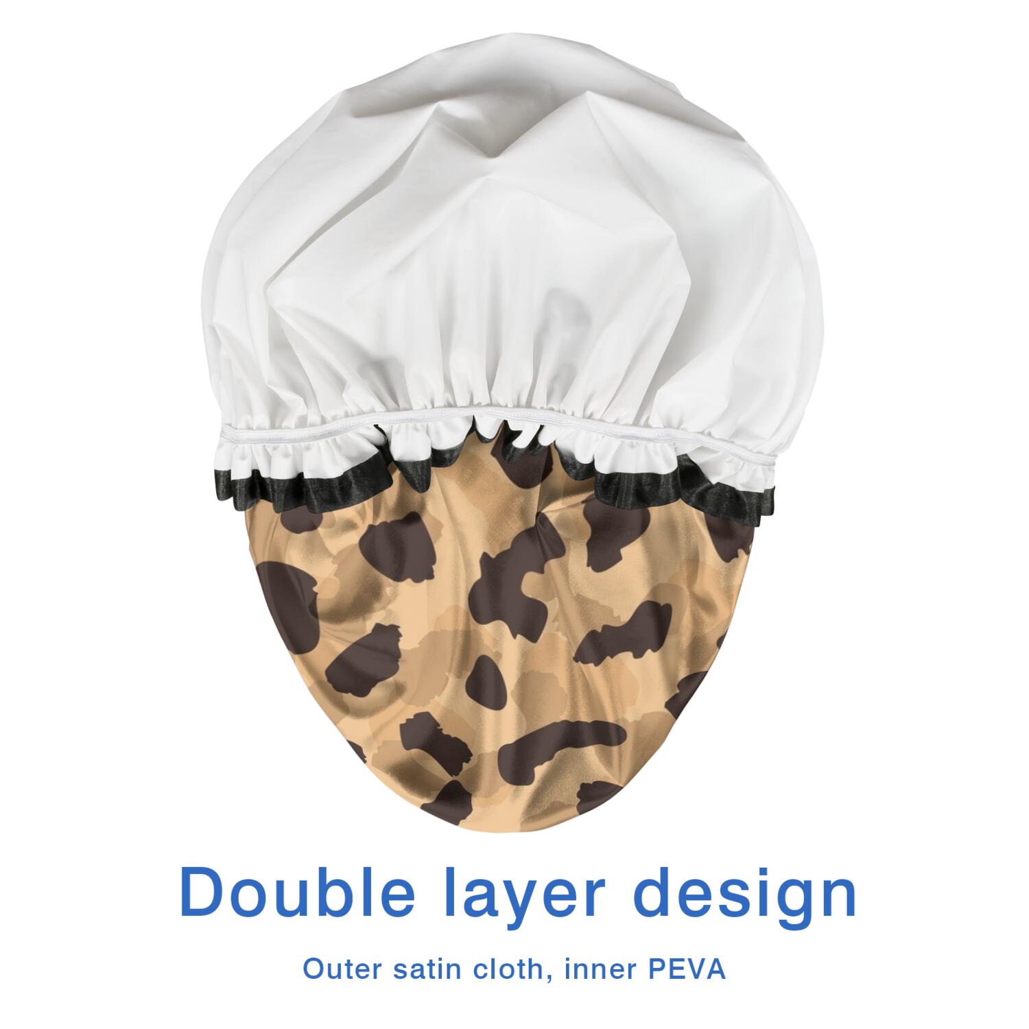Shower Caps,Beige and Black Leopard Pattern Waterproof Shower Cap for Women 4 Pieces,Double Reusable Hair Cover for Shower PEVA Elastic Stretch Hem