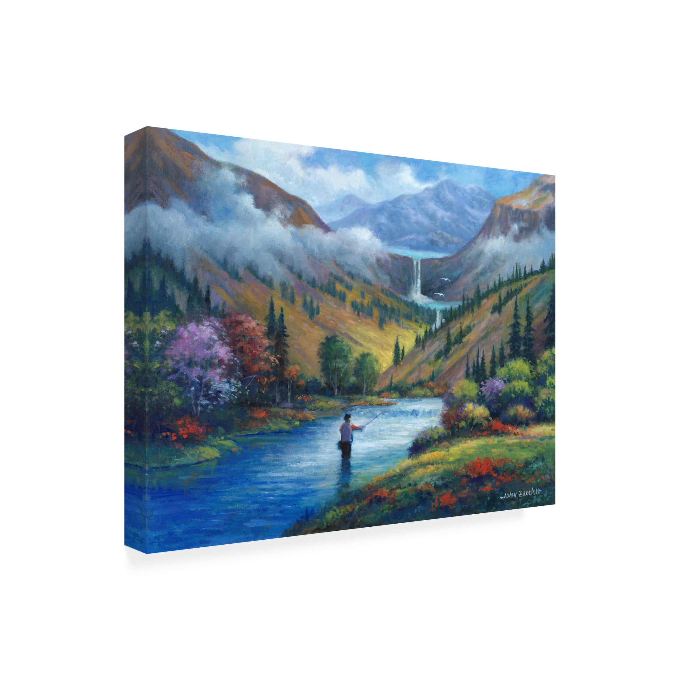 Canvas Wall Art - John Zaccheo 'Vista View of a Fly Fisherman' Wall Art for Living Room, Bedroom, or Office Décor by Trademark Fine Art - 32 x 24 Inches
