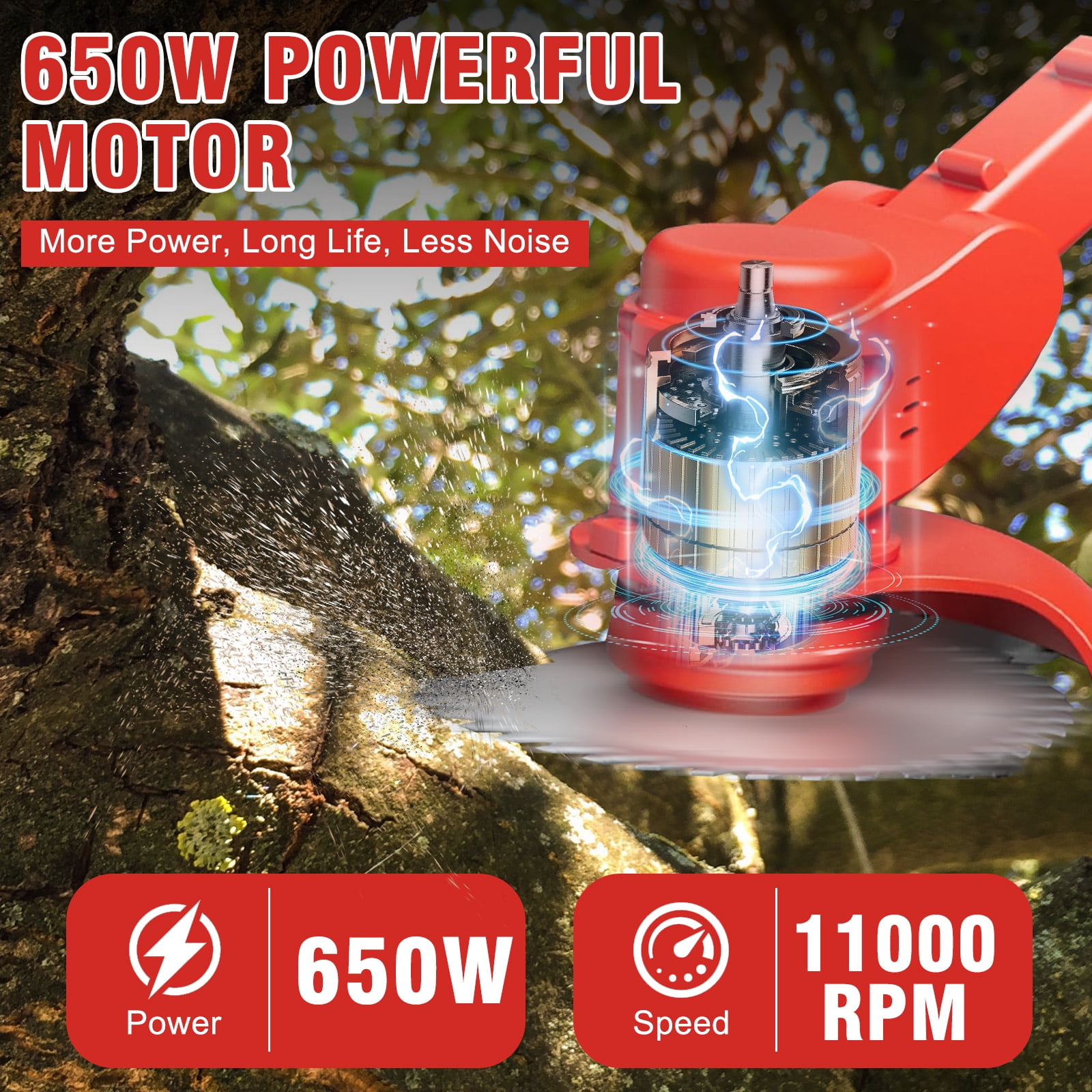 GiftGalore 24V Cordless String Trimmer, 2-in-1 Weed Wacker & Brush Cutter with 2×1300mAh Batteries & Charger, Telescopic Handle with 90° Rotating Head, Wheels & Goggles Included, Red