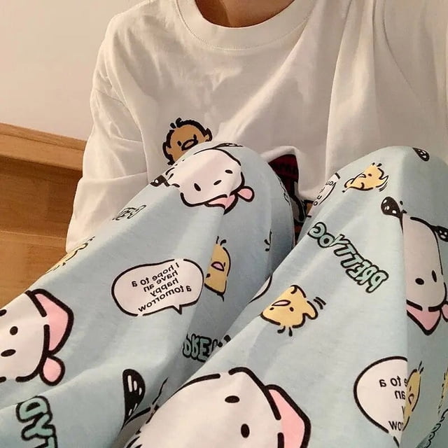 Pantalones Kawaii Sanrio Hello Kitty de dibujos animados Anime Kuromi Cinnamoroll ropa de dormir moda Casual suelta pantalones de pijama para el hogar Y2K niñas