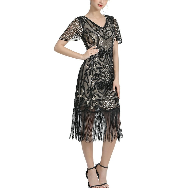 Ladies Vintage Flapper Wedding Dress 1920S Day Dresses Tea Dresses With  Sleeves - Walmart.com