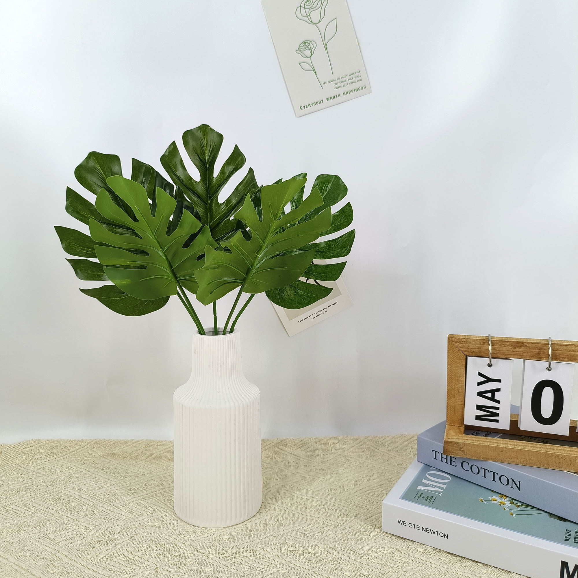 (4 pack) Mainstays 14" Artificial Swiss Cheese Monstera Pick, Green Color