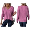 thumbnail image 2 of Camisas de Larga para Mujer, Cuello en V, Blusas Casuales de Otoño, Corte Holgado, Suéteres Ligeros, Túnicas, Ropa de Moda. Rosa Roja XXL, 2 of 6