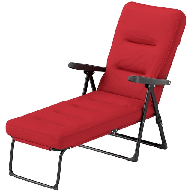 Outsunny Chaise Longue d'Extérieur Pliante avec Coussin, Dossier Réglable, Chaise de Patio/jardin Inclinable avec Repose-Pieds, Rouge Vin