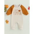 thumbnail image 2 of Wassery Baby Boys Girl Halloween Romper Infant Halloween Outfits Long Sleeve Round Neck Pumpkin Letter Print Onsie Jumpsuit Newborn Fall Clothes 0-18 Months, 2 of 8