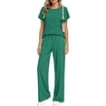 thumbnail image 4 of AzureSilk Women's Summer 2 Piece Matching Lounge Sets Short Sleeve Shirts Tops Wide Leg Pants Travel Outfits Blue 2 Piece Set For Women Summer Sets, 4 of 4