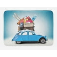 thumbnail image 1 of Winter Bath Mat, Traveling Themed Snowy Image Ski Baggage Items Blue Vintage Car Holiday Photograph, Non-Slip Plush Mat Bathroom Kitchen Laundry Room Decor, 29.5 X 17.5 Inches, Multicolor, Ambesonne, 1 of 2