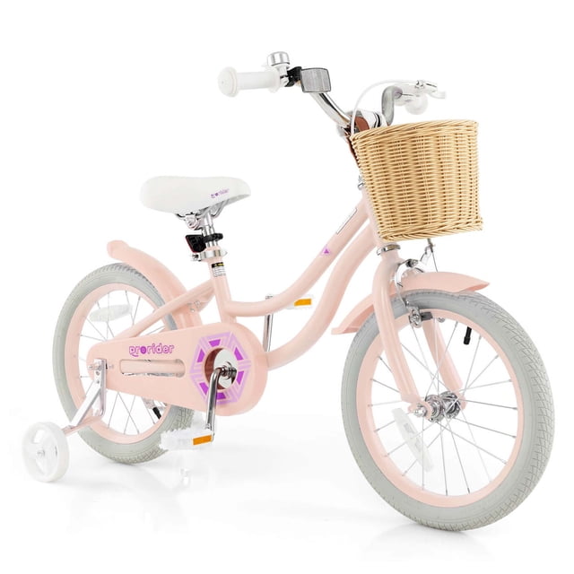 Costway Bicicleta para niños con ruedas de entrenamiento, manillar ajustable, asiento y freno de mano, color rosa
