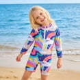 thumbnail image 4 of Girl Rash Guard Swimsuits Sun Protection Long Sleeve Hawaiian Ruffle Kids Bathing Suits 5-6 Years, 4 of 8