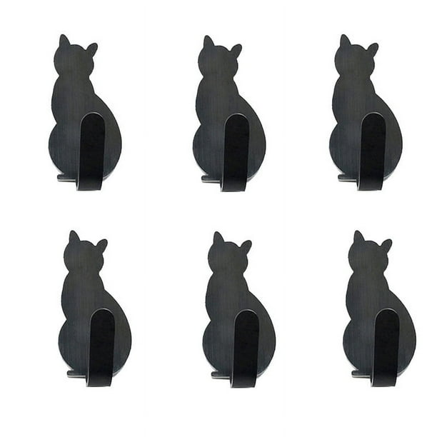 Ganchos de pared adhesivos para decoración del hogar | Ganchos metálicos con forma de mascota, sin taladro | Capacidad de peso: 900 g | 7,6 cm de alto | Juego de 6 en dorado, negro o oro rosa