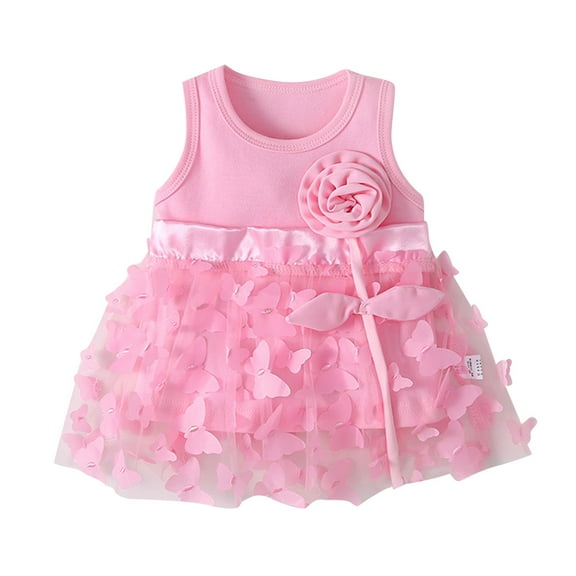 Mercatoo Baby Girls Spring Summer Flowers Butterfly Lace Ruffle Sleeveless Princess Dress Baby Girls Birthday Party Dress