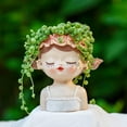 thumbnail image 2 of Cute Head Planter Pot Resin Succulent Planter Little Girl Flower Pot, Human Face Cactus Plants Container Bonsai Holder Thumb Pot Fairy Figurine Statue Planters with Drainage Decor Gift, 2 of 8