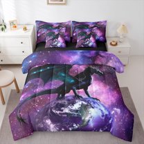Manfei Cartoon Animal Dragon 7-Piece Twin Bedding Sets,Galaxy Planet Starry Night Bedding Comforter Set,Western Fansty Theme Sheet Sets For Girls Kids,Breathable Home Decor Reversible