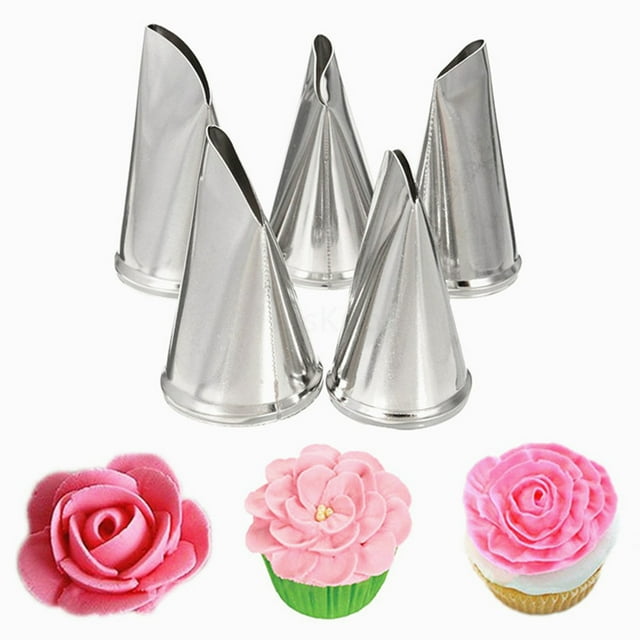 Ensemble de 5 Embouts de Douille Rose en Acier Inoxydable Pétale Cupcake 5 Embouts de Douille Rose Kit de Fournitures de Décoration de Gâteaux