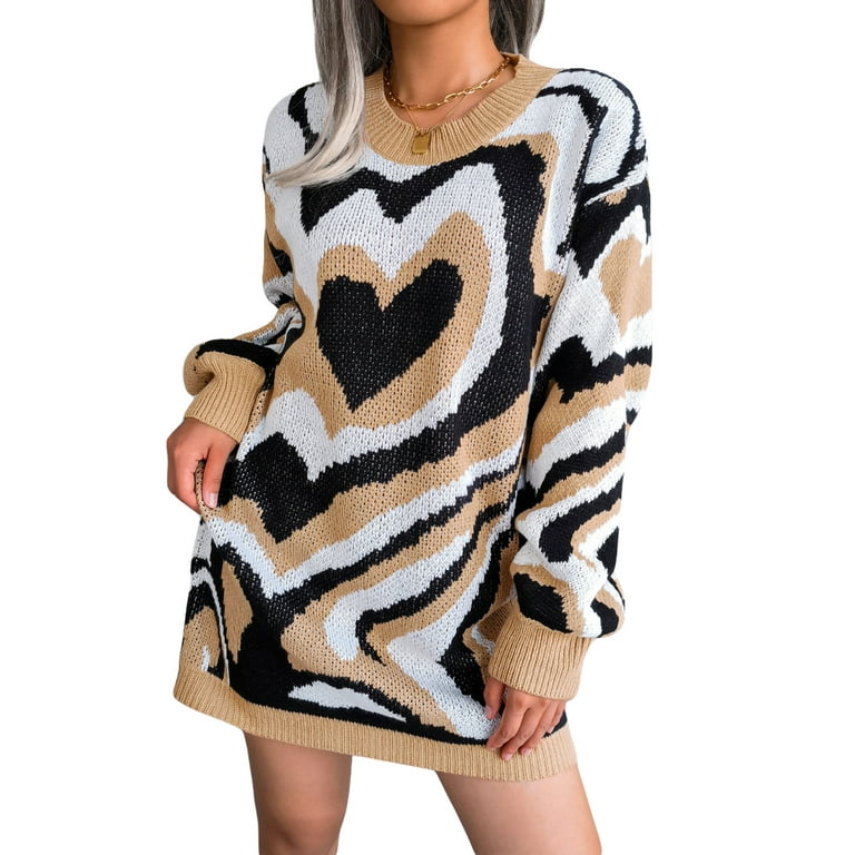 Eyicmarn Women Sweater Dress, Layered Love Heart Long Sleeve Crew