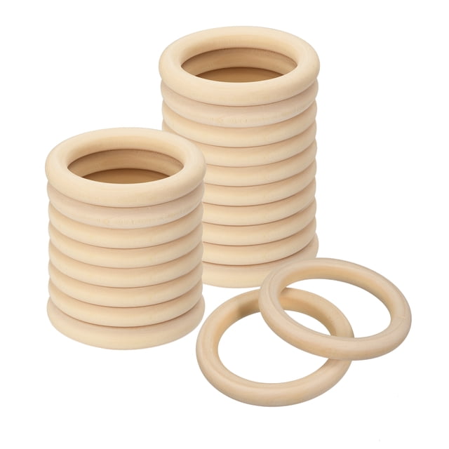 Unique Bargains 20Pack 65mm(2.6') Natural Wood Rings, 10mm Smooth Unfinished Wooden Circles