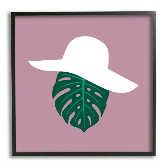 Stupell Industries Tropical Look Fashion Monstera Leaf Floppy Hat Abstract Painting Black Framed Art Print Wall Art, 12 x 12