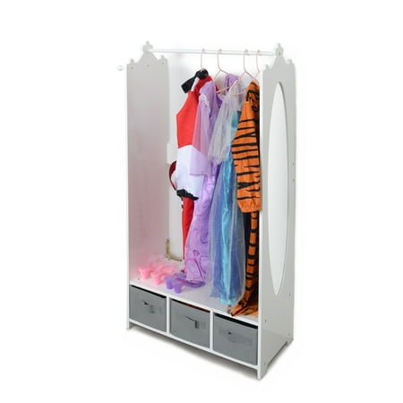 Milliard Dress Up Storage Kids Costume Organizer Center Open Hanging Armoire Closet Unit Furniture for Dramatic Play with Mirror Baskets and Hooks MIL-DUPS-A