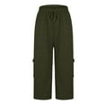 thumbnail image 6 of Capris Pants for Women New Womens Capris with Pockets Plus Size Cotton Yoga Pants Elastic Waist Loose Fitting Activewear Cropped Pants Army Green XL, 6 of 9