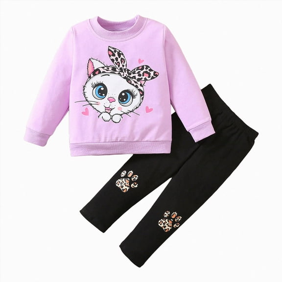 NOLDARES Infant Toddler Girls Cute Winter Outfits 2pcs Set Long Sleeve Soft Tee and Elastic Waist Pants Clothes Clothing(Purple,2-3 Y)