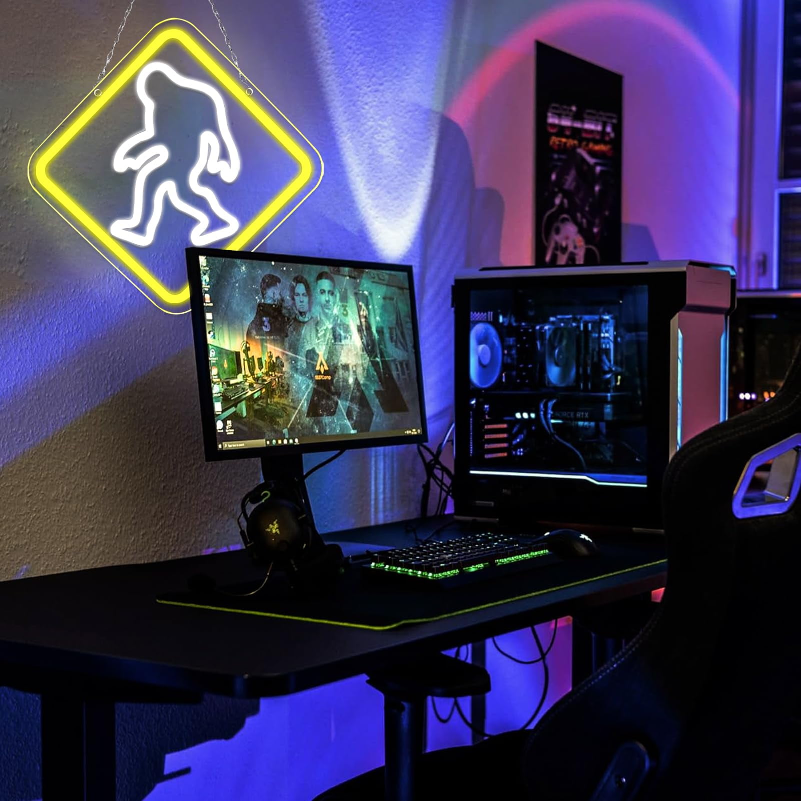 Bigfoot Warning Neon Sign LED Yellow White Light USB Powered Wall Decor Lamp for Gaming Room Creative Space