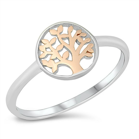 All in Stock Rose Gold-Tone Sterling Sterling Silver Tree of Life Ring Size 6