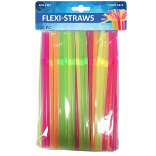 Jacent Individually Wrapped Plastic Neon Flex Drinking Straws: 100 per Pack, Great for Workplaces, Restaurants, Parties, Home Use (1 Pack)
