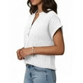 thumbnail image 3 of Women’s Short Sleeve Shirts V-Neck Button Summer 2026 Groove Strip Tops Dressy Casual Work Blouses,White,XXL, 3 of 6