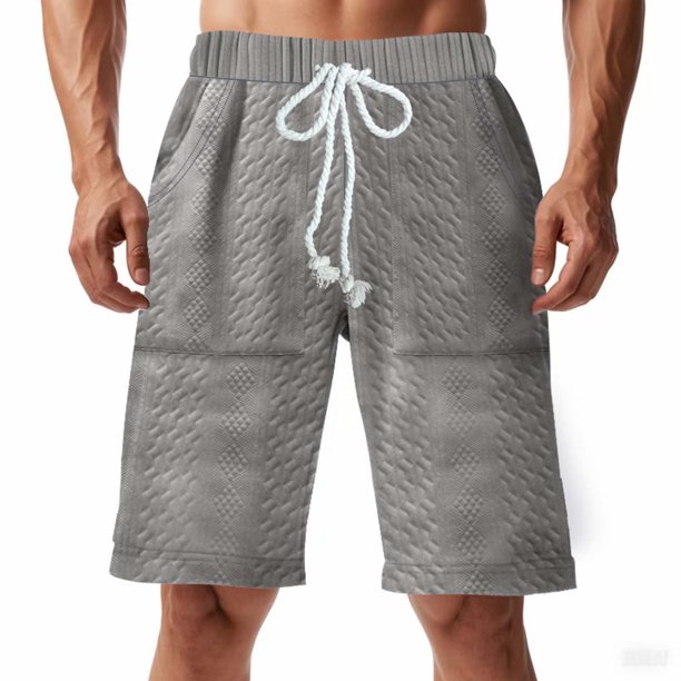 Mens Elástico de la Cintura Pantalones Cortos de Ocio de Color Sólido de Punto de la Moda, Poliéster Versátil para la Primavera Verano Al Aire Libre Y el Uso Casual Diario