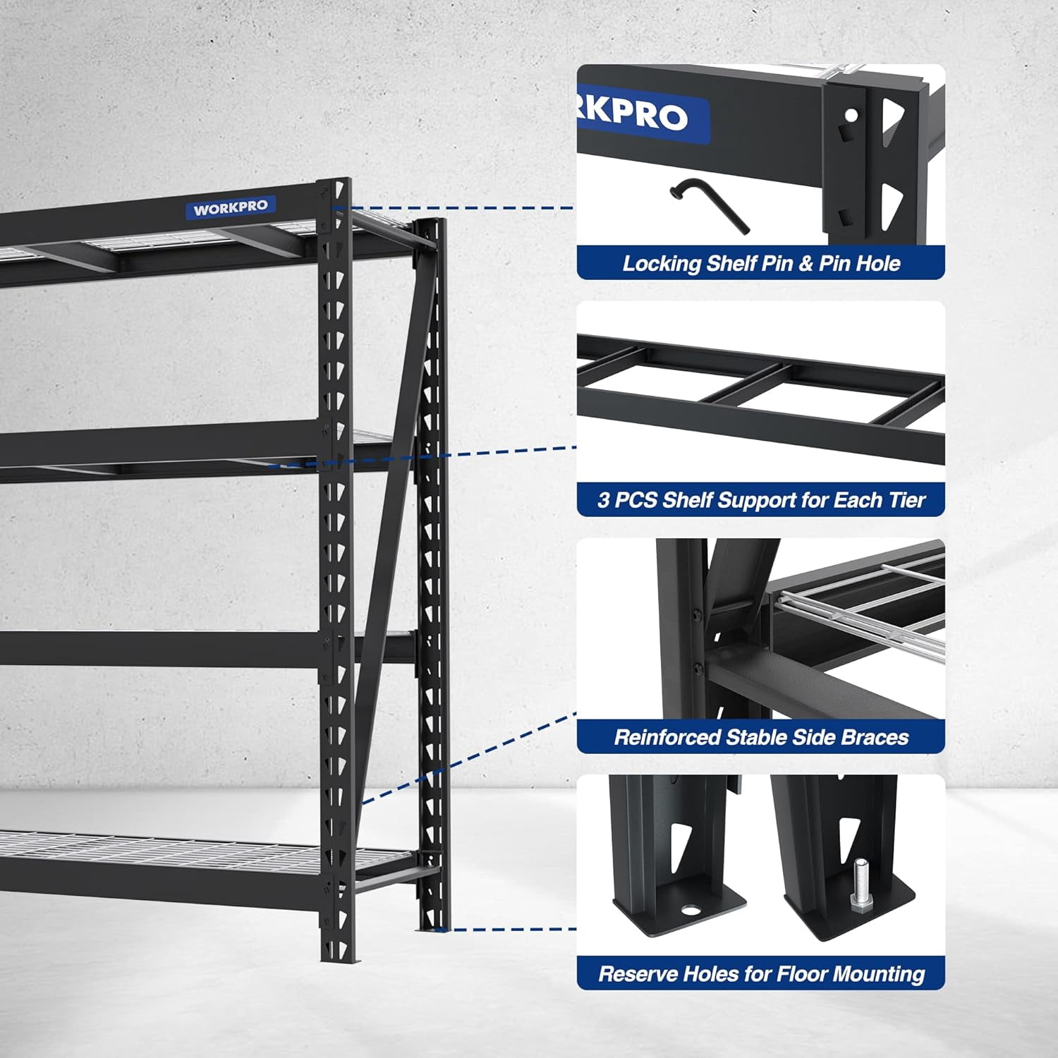 WORKPRO 7200lbs 68" Ultra Wide 4-Tier Metal Garage Storage Shelves, Heavy Duty Adjustable Storage Rack for Basement, Warehouse, Workshop, 68"W x 24"D x 65"H