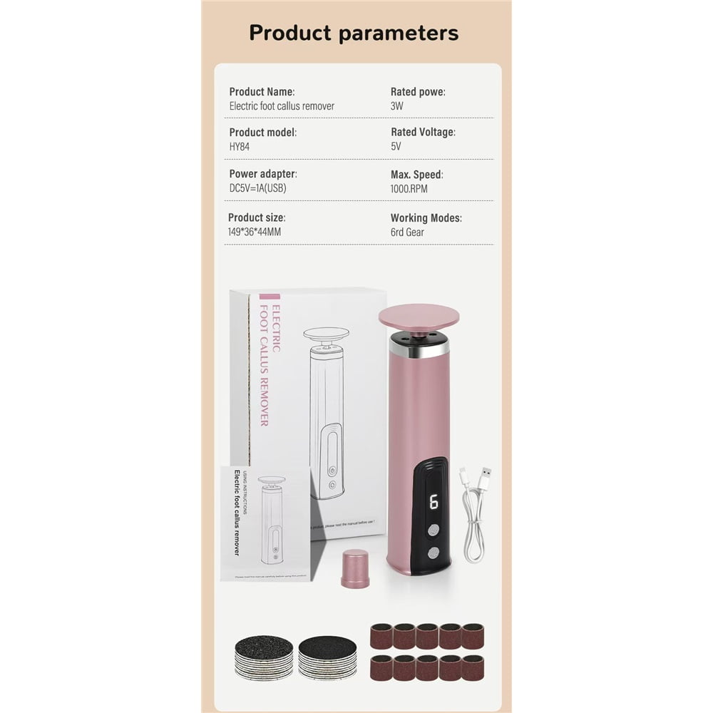 Electric Foot Callus Remover, 2in1 Rechargeable Foot File Callus Remover for Feet, Speeds Foot Scrubber Dead Skin Pedicure Tools for Feet Heel Scraper for Cracked Heels with Sandpaper Discs