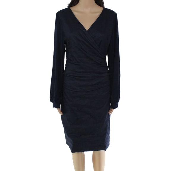 Nicole Miller Artelier NAVY Jersey & Co Metal Combo Long Sleeve Dress, US 0