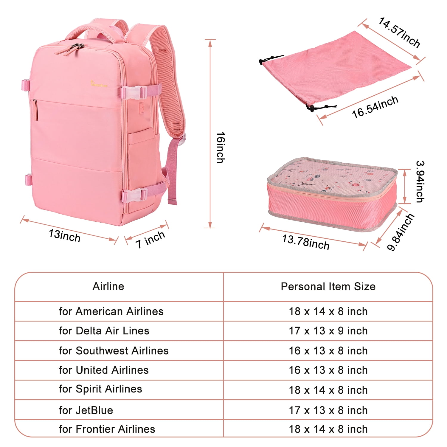 Travel Backpack for Men & Women, College Bookbag with Packing Cube Shoe Pocket, Flight Approved Carry on Backpack Fits 16" Laptop, Pink