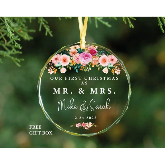 Personalized Our First Christmas Mr and Mrs GLASS Ornament