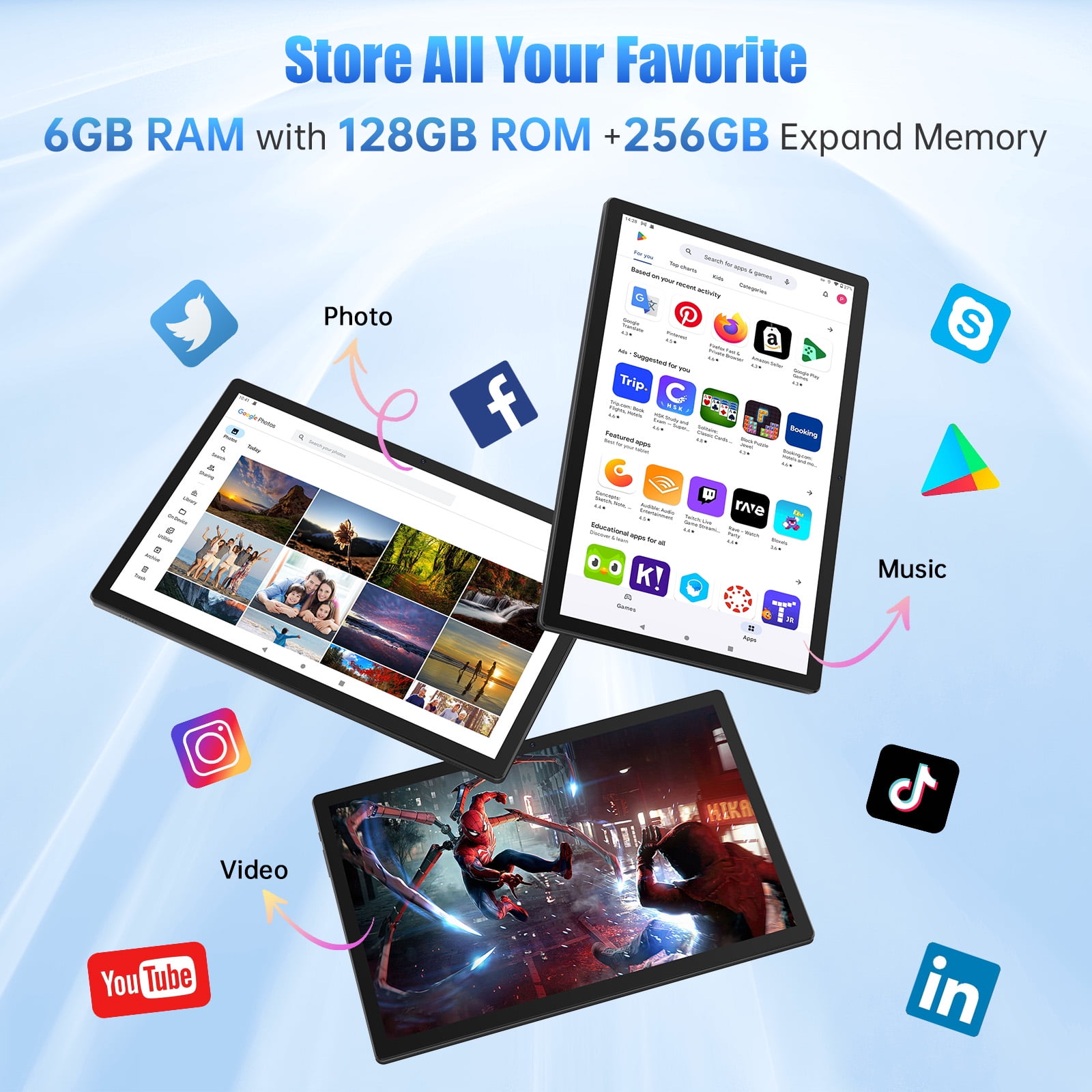 Android Tablet 14 inch Android 12 Tablet, 6GB&128GB Storage(Expand to 256GB), Dual 32MP+5MP Camera, 10000mAh, WiFi, Bluetooth 5.0