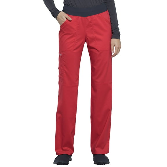 Workwear Revolution Women Medical Scrubs Pant Mid Rise Straight Leg Pull-on WW110, L, Hot Tomato