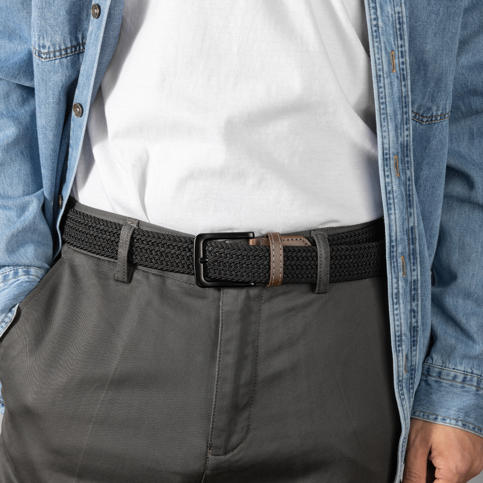 Maikun Men's Elastic Woven Belt, Braided Black and Blue photo 5