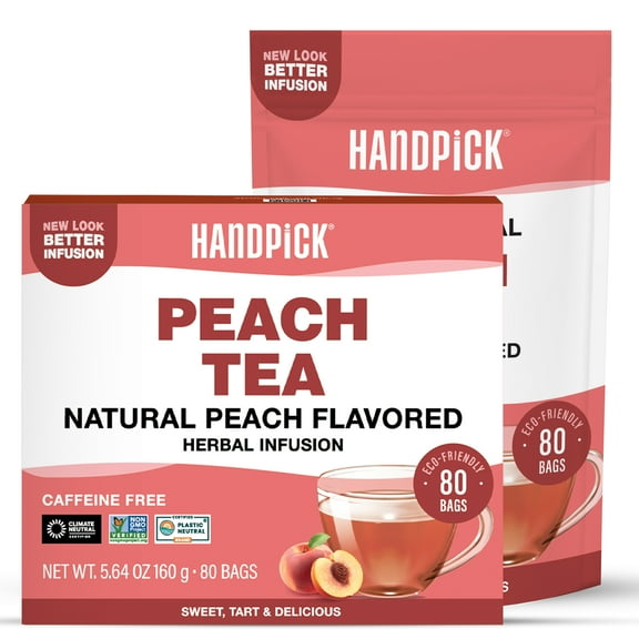 HANDPICK, Peach Tea Bags (80 Count) | Detox Tea, Flavored Tea | Caffeine Free, Non GMO, Gluten Free | Eco-Conscious Herbal Tea Bags