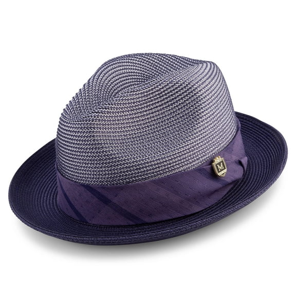 Men's Braided Two Tone Snap Brim Pinch Fedora Hat in Purple H-2065