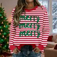 thumbnail image 2 of FYEGRE Striped Print Crewneck Long Sleeve Lined Soft Thermal Comfort Fabric Casual Loungewear Top For Everyday Wear Red L, 2 of 4