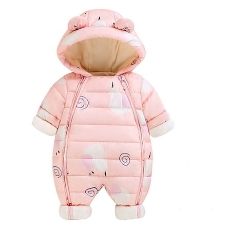 

XFHLMJFF Baby Bear Ears Jumpsuit Hooded Kids Children Warm Winter Long Sleeve Pajamas Down Zipper Onesies Size 7-12 Months
