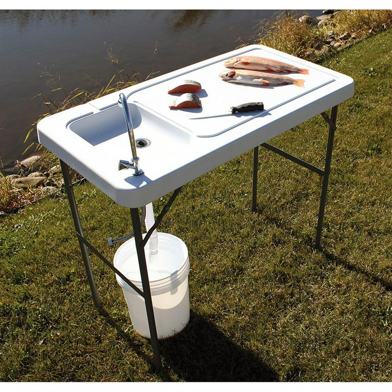 Durable Folding Fish/Game Cleaning Table with Sink-Faucet Cutting Fillet Outdoor