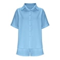 thumbnail image 6 of FRSASU Women's Shorts Sets 2 Piece Summer Vacation Style Short Sleeve Top and Shorts Sweatsuit Set Vacation Outfits Sky Blue M(M), 6 of 6