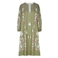 thumbnail image 4 of Ygbgbb Women Loose Floral Print V-Neck Long Sleeve Bandage Bohemian Beach Maxi Dress (Khaki,S), 4 of 6