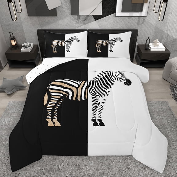 Homewish Boys Girls Animal Zebra Bedding Comforter Set 2pcs,Abstract Geometric Stripes Twin Comforter Sets Microfiber,Jungle Wildlife Breathable Bedding Set,Lightweight Room Decor,Reversible