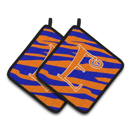

Carolines Treasures CJ1036-EPTHD Letter E Initial Tiger Stripe Blue and Orange Pair of Pot Holders 7.5HX7.5W